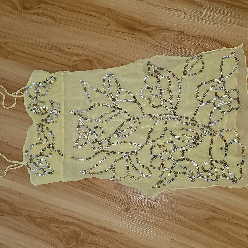 2000s Vintage Sheer BCBG BCBGMAXAZRIA Sequin Mini Dress Tunic Top
